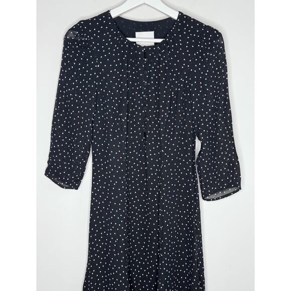 Reformation Mels Chiffon Polka Dot 3/4 Sleeve A-Line Midi Dress Black White 2 - Picture 4 of 16